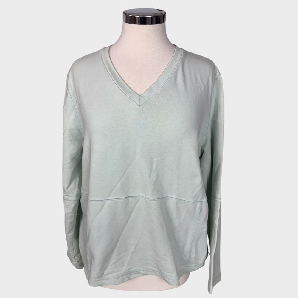 SJB Active Womens Large Light Green V Neck Sweatshirt Top Cotton Spandex